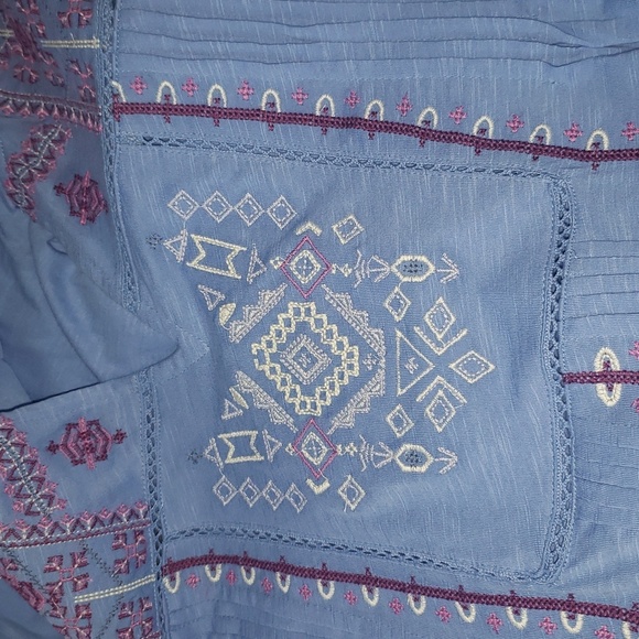 Boho Cotton 3X Knit Embroidered Lace Notch V-Neck Sleeveless Swing Tank Top - Picture 8 of 8